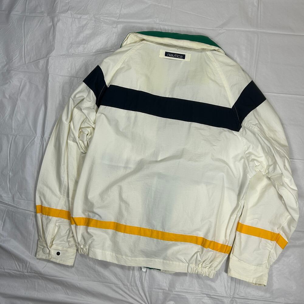 Vintage Nautica Men's Large Sailing Jacket White with Accents, Roll Away Hood - Picture 10 of 12